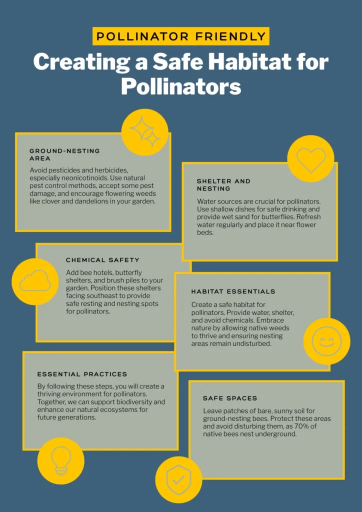 Transform Your Garden: The Ultimate Pollinator Friendly Garden Guide for Bees & Butterflies 4 Infographic - Creating a Safe Habitat for Pollinators