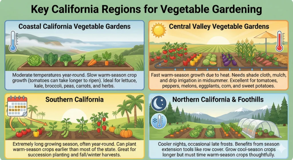 Key California Regions for Vegetable Gardening infographic