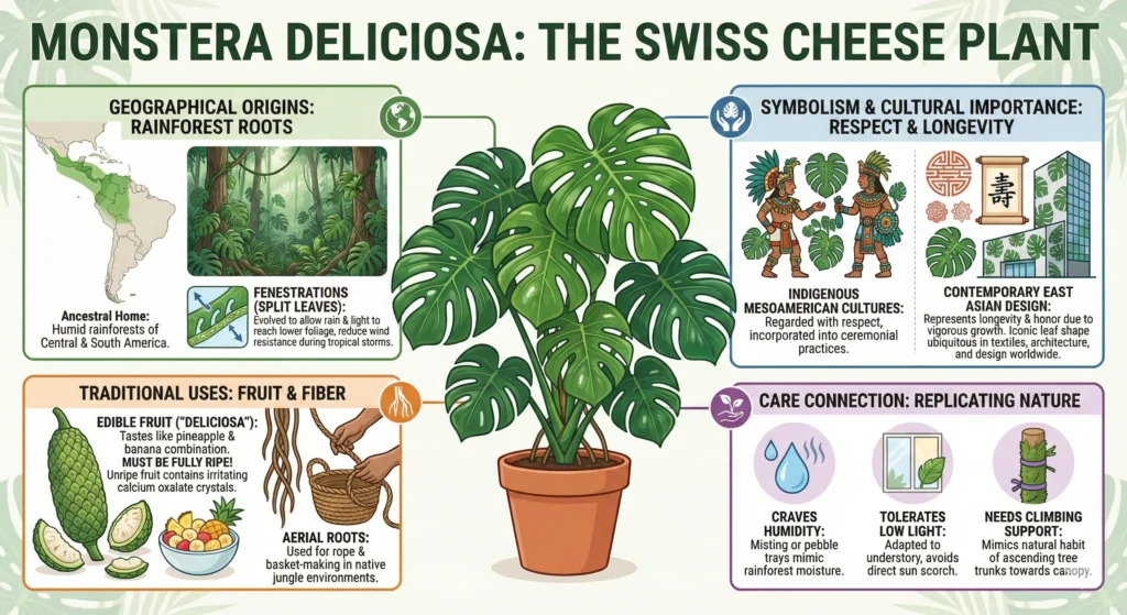 Iconic Roots: The Fascinating History and Symbolism of Beloved Houseplants 3 Monstera deliciosa