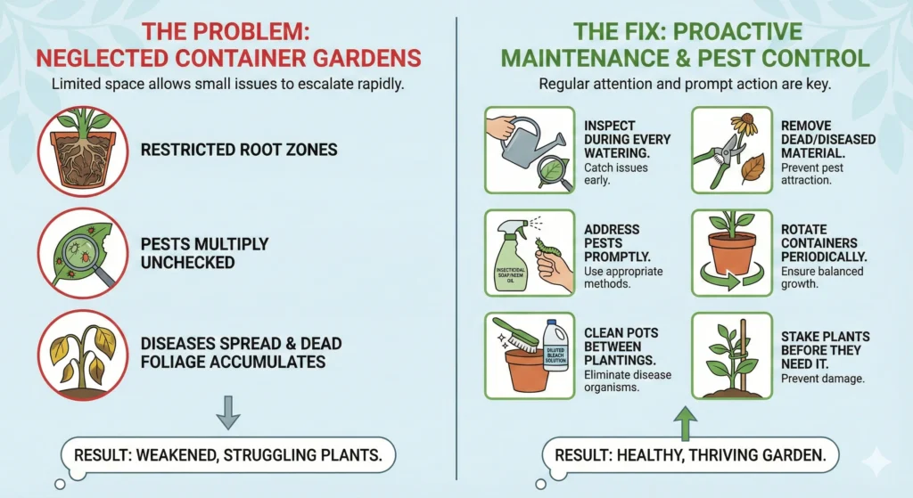 Transform Your Container Garden: Fix These 7 Mistakes 5 Neglecting Regular Maintenance and Pest Control