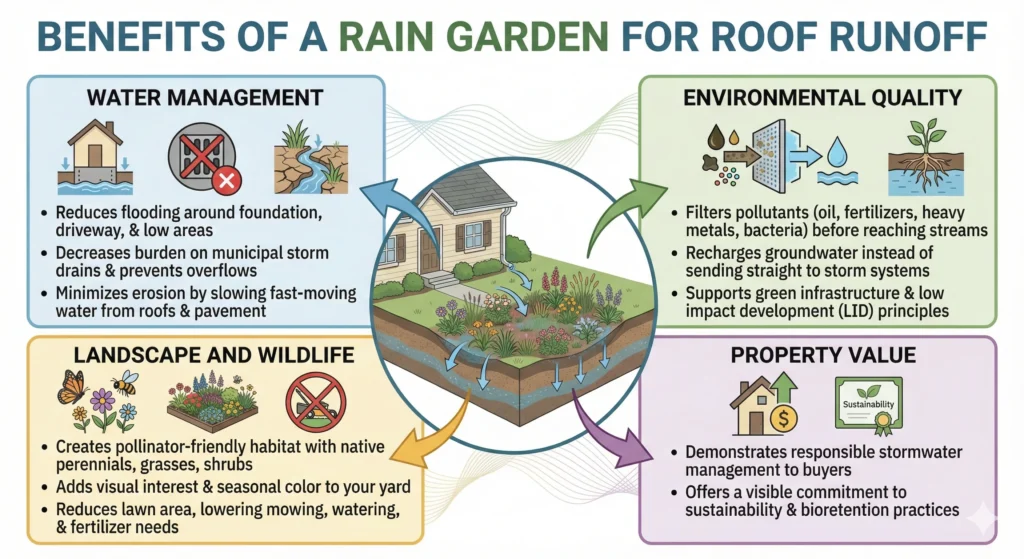 Rain Garden Basics: Essential Guide to Roof Runoff 2 Benefits of a Rain Garden
