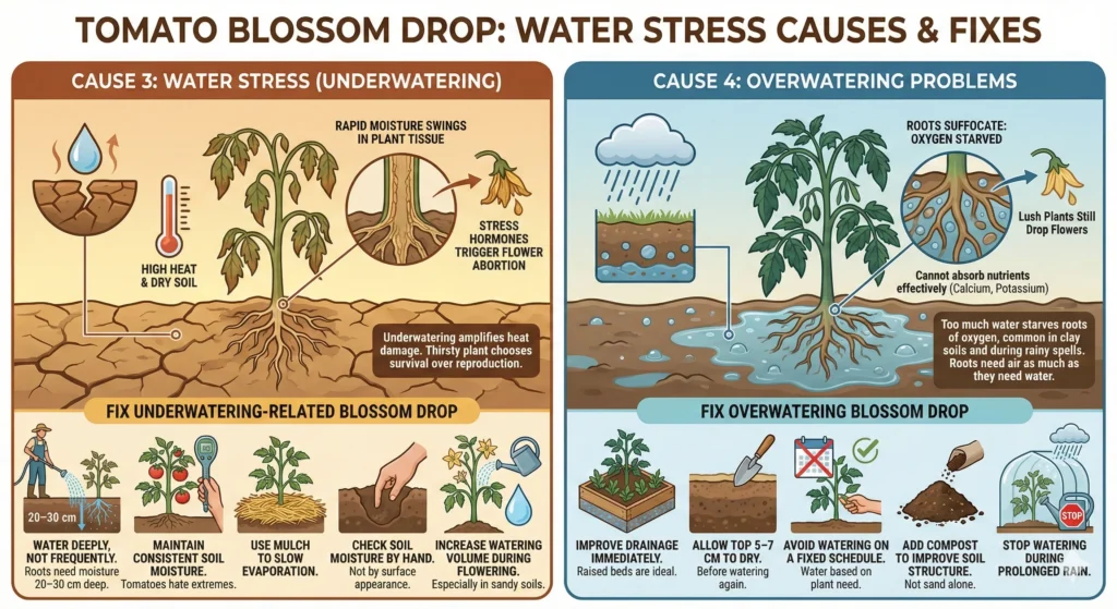 Stop Tomato Blossom Drop in Hot Weather 3 Cause 3 Water Stress (Underwatering)