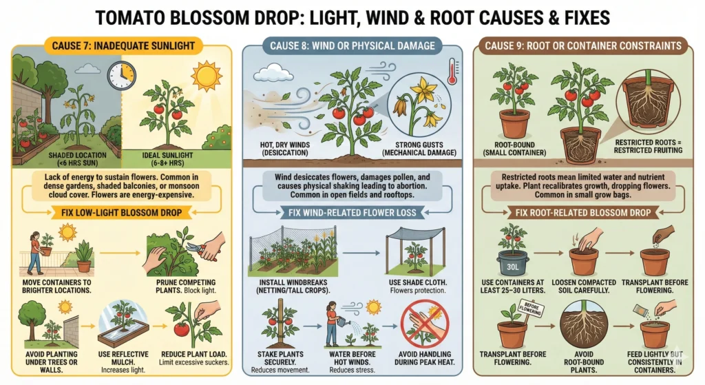 Stop Tomato Blossom Drop in Hot Weather 5 Cause 7 Inadequate Sunlight