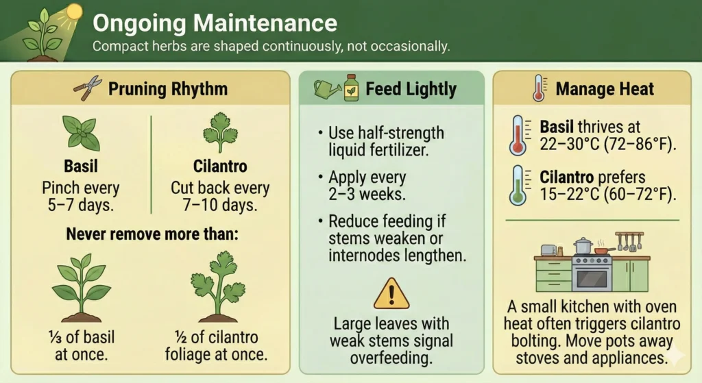 Ongoing maintenance for basil and cilantro infographic