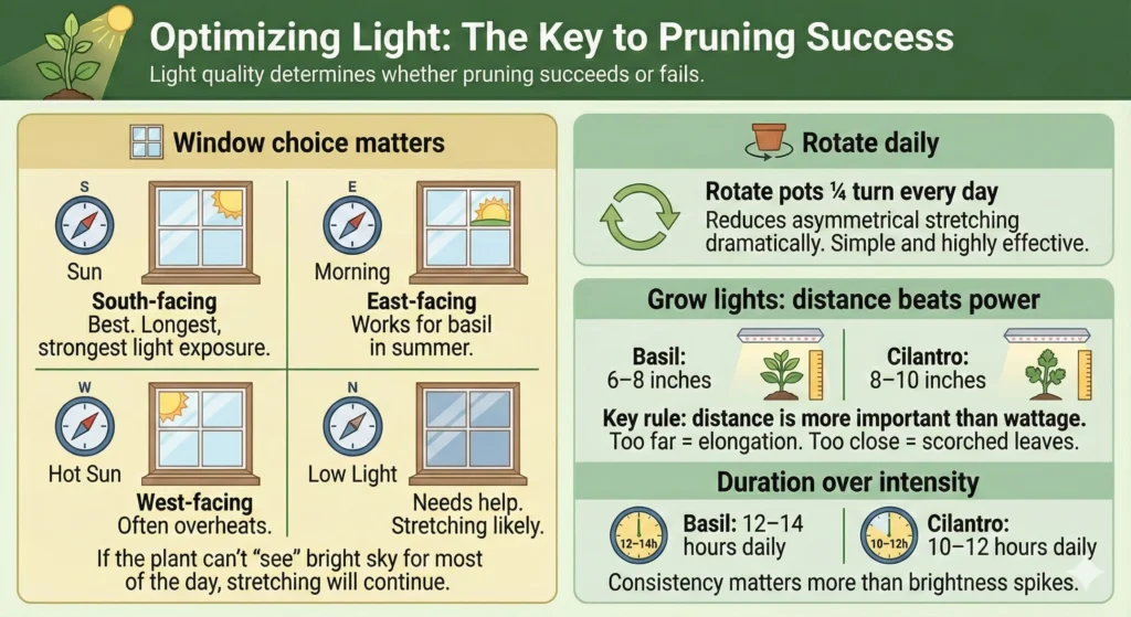 Optimizing light, Light quality determines whether pruning succeeds or fails. Infographic