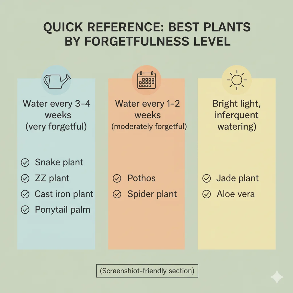 Quick Reference Best Plants by Forgetfulness Level