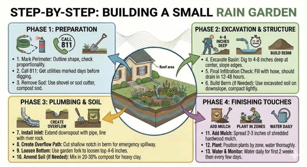 Rain Garden Basics: Essential Guide to Roof Runoff 6 Step-by-Step Building a Small Rain Garden