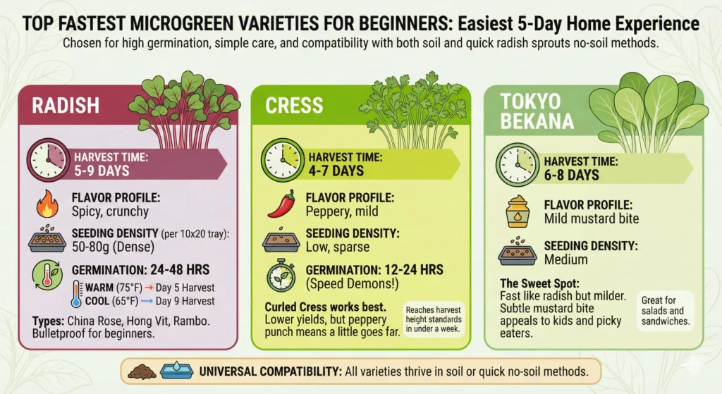 Rapid 5-Day Microgreens: Easy Beginner Timeline 5 Top Fastest Varieties Rapid 5-Day Microgreens infographic