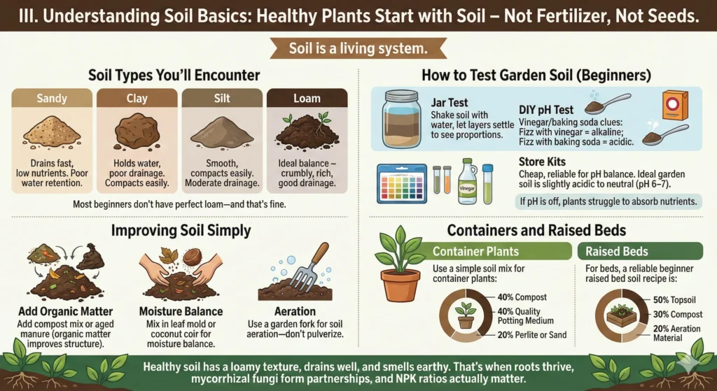 Ultimate Beginner Gardening Guide That Actually Works 3 Understanding Soil Basics Infographic