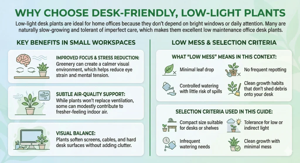 Effortless Greenery: Best Desk Plants for Small Offices 2 Why Choose Desk-Friendly, Low-Light Plants