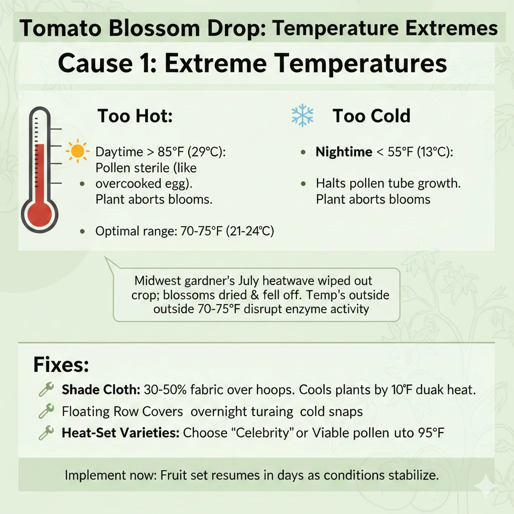 End Tomato Blossom Drop: 9 Quick Fixes for Bountiful Harvests 2 Cause 1 Extreme Temperatures for tomatos Infographic