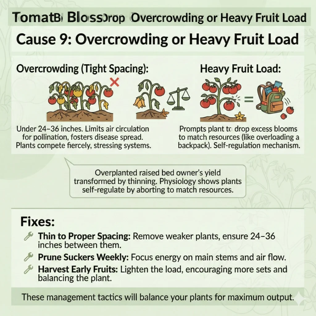 End Tomato Blossom Drop: 9 Quick Fixes for Bountiful Harvests 5 Cause 9 Overcrowding or Heavy Fruit Load Infographic