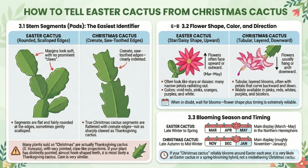 How to Tell Easter Cactus from Christmas Cactus Infographic