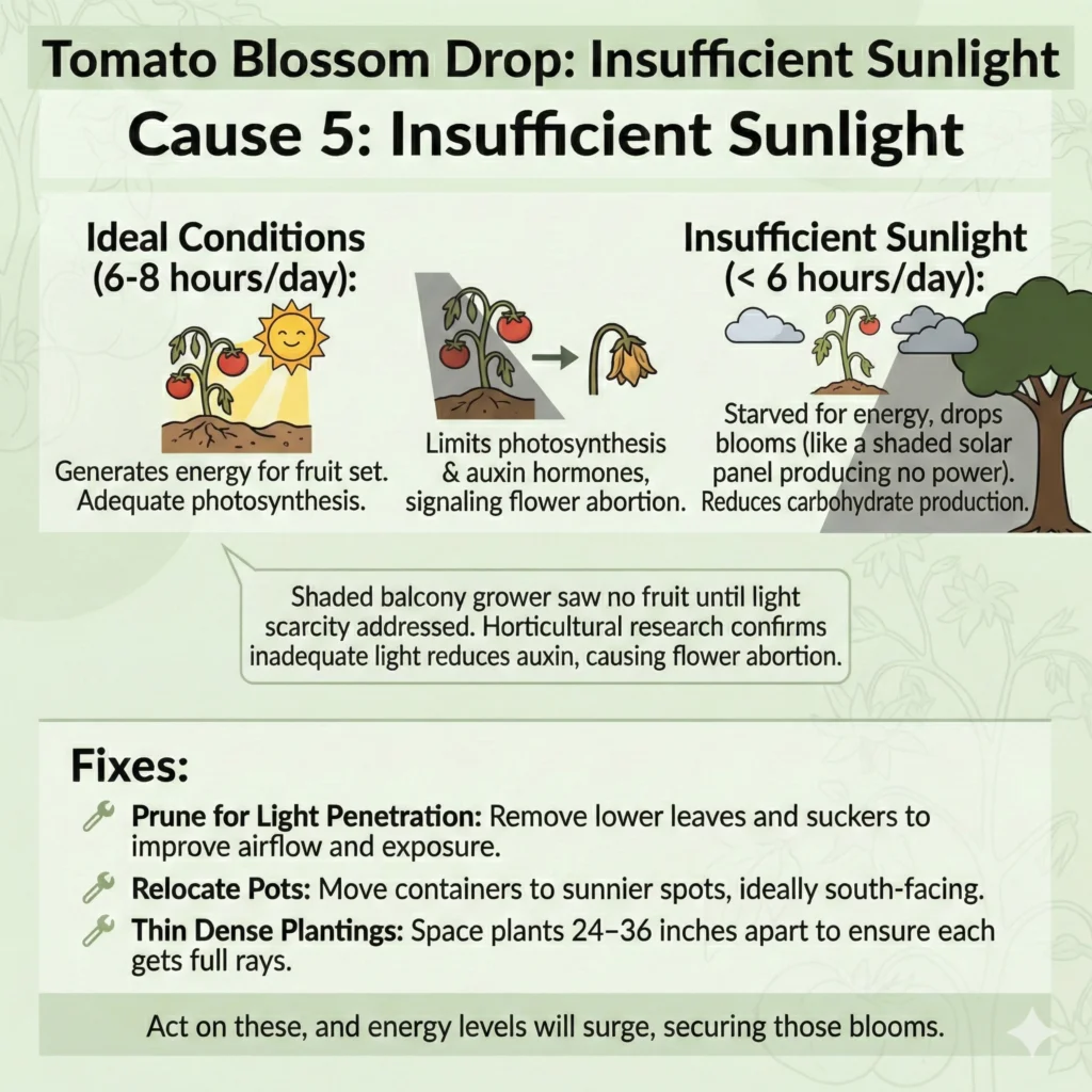 End Tomato Blossom Drop: 9 Quick Fixes for Bountiful Harvests 4 Insufficient Sunlight For tomatos infographic