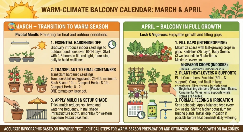 The Ultimate Balcony Garden Calendar for Warm Climates 5 March – Transition to Warm Season Infographic