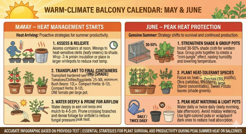 The Ultimate Balcony Garden Calendar for Warm Climates 6 May – Heat Management Starts Infographic