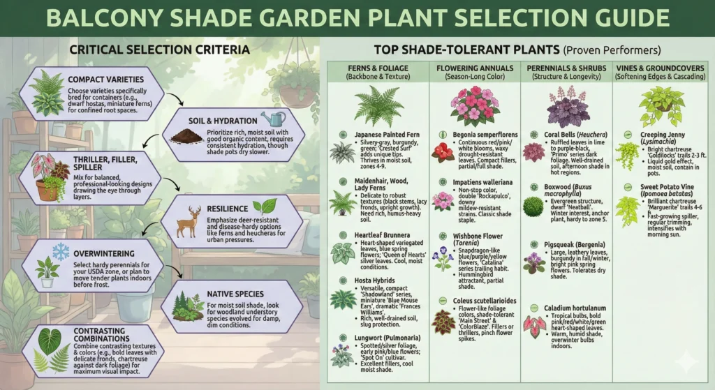 Thriving Shade Pots: 25+ Low-Light Winners for Lush Container Gardens 2 Plant Selection Criteria For Shade Garden Infographic