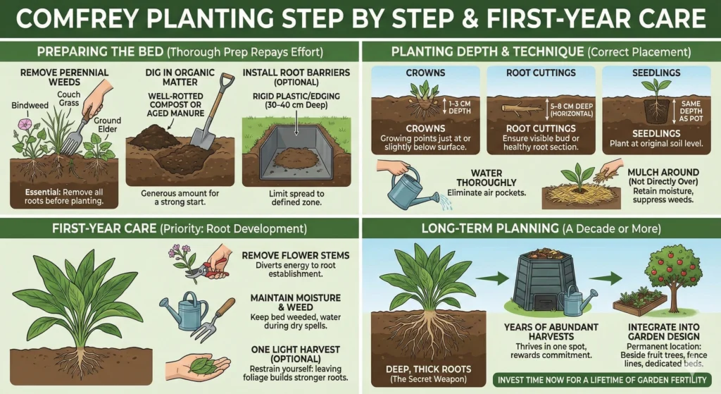 Ultimate Comfrey Guide: Grow, Harvest & Thrive 5 Planting Step by Step Comfrey Infographic