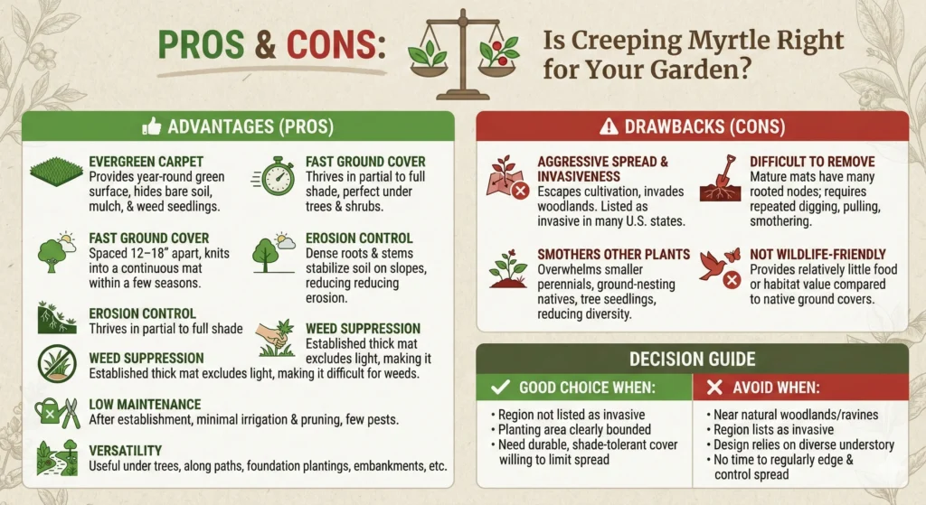 Pros and Cons Is Creeping Myrtle Right for Your Garden Infographic