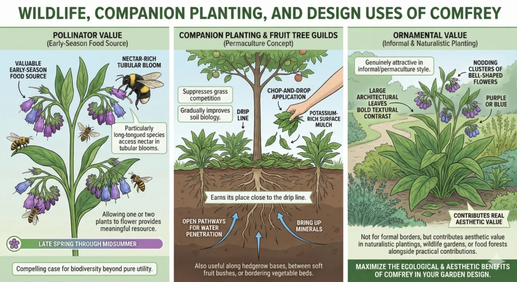 Ultimate Comfrey Guide: Grow, Harvest & Thrive 7 Wildlife, Companion Planting and Design Infographic