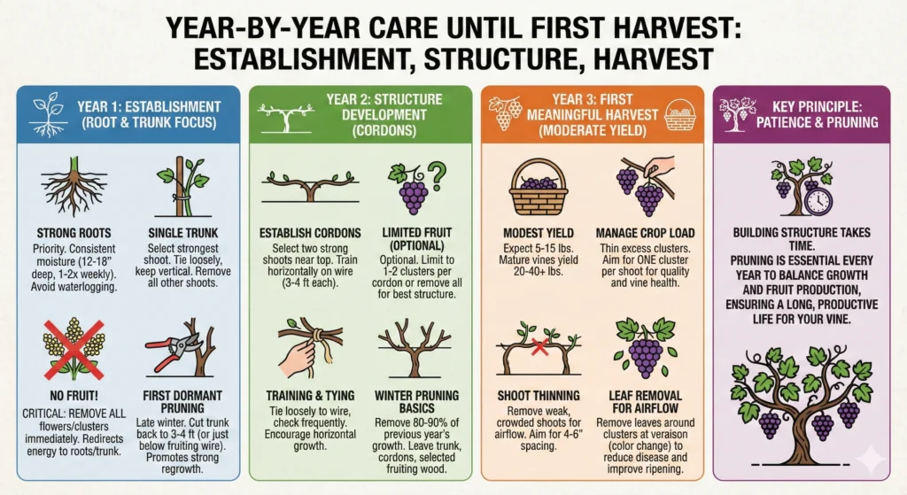 Year-by-Year Care Until First Harvest Infographic