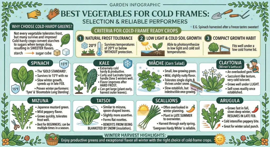 Smart Winter Gardening: Cold Frames for Zone 5 4 Best Vegetables for Cold Frames Infographic